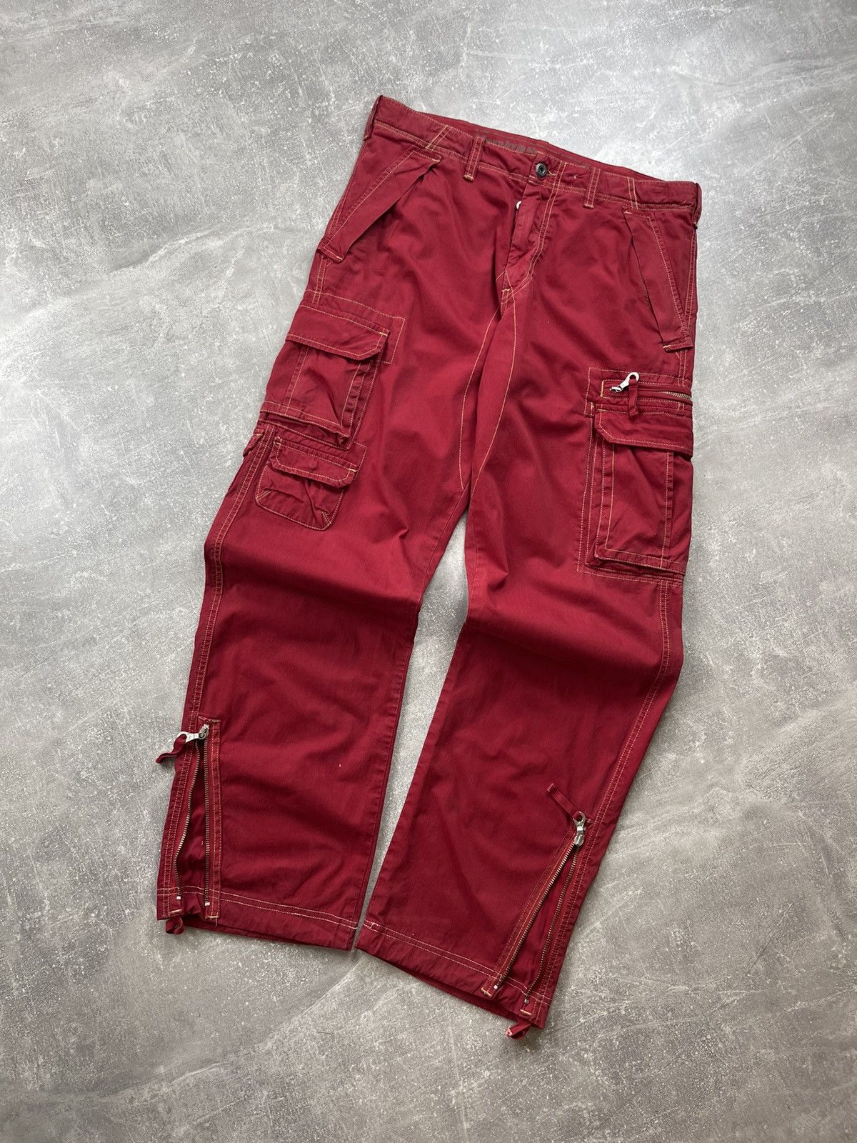 Other Red Y2K Utility Trousers Zip Hem Pockets Vintage Cargo Pants Size US 34 / EU 50 - 5 Thumbnail