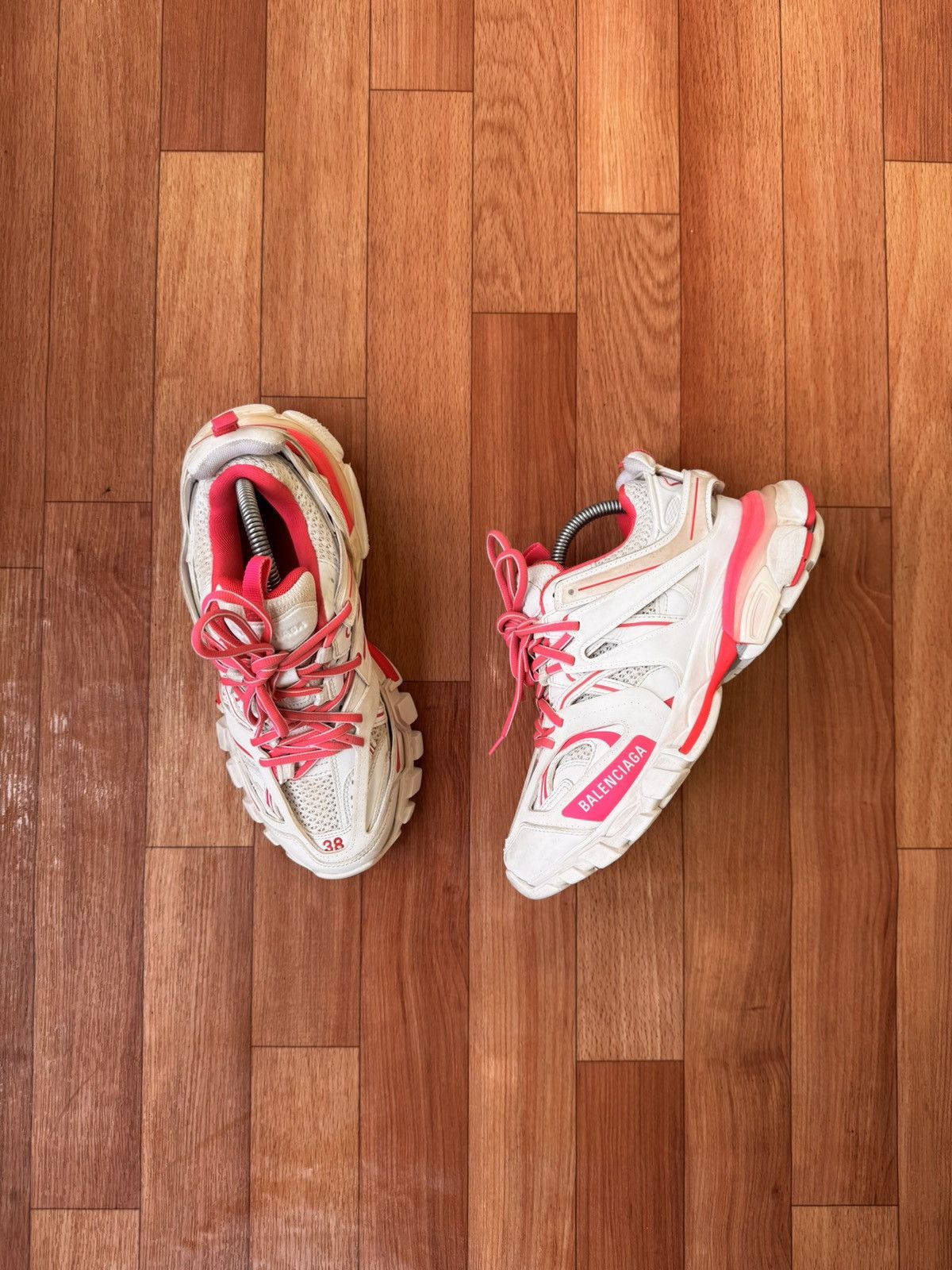 Balenciaga 💕🔥BALENCIAGA PINK / WHITE TRACK SNEAKERS Size US 8 / IT 38 - 6 Thumbnail
