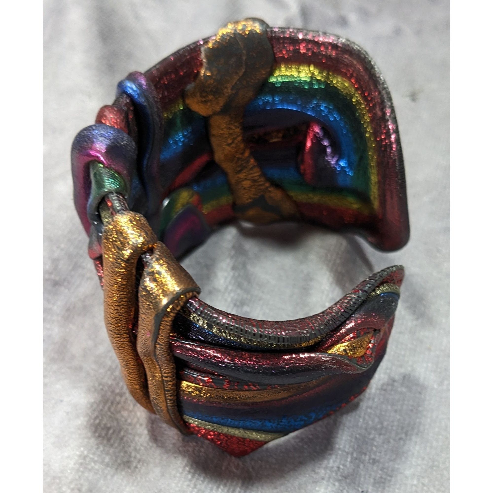 Handmade Handcrafted Metallic Rainbow Swirl Artisan Cuff Bracelet Wea Size ONE SIZE - 8 Thumbnail