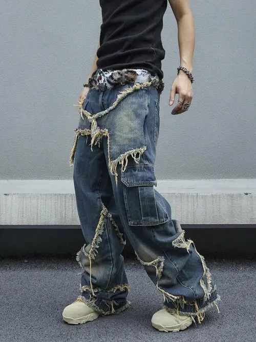 Japanese Brand × Vintage Distressed Ripped Patchwork Jeans Size US 34 / EU 50 - 4 Thumbnail