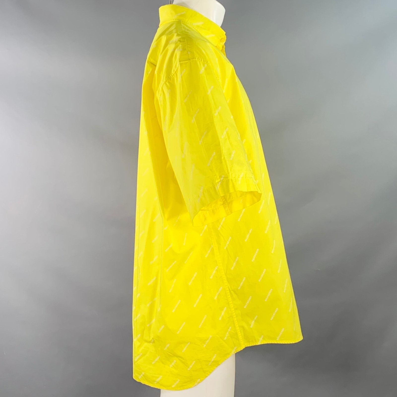 Balenciaga Yellow White Logo Cotton Button Down Collar Oversized Shirt Size US M / EU 48-50 / 2 - 3 Thumbnail