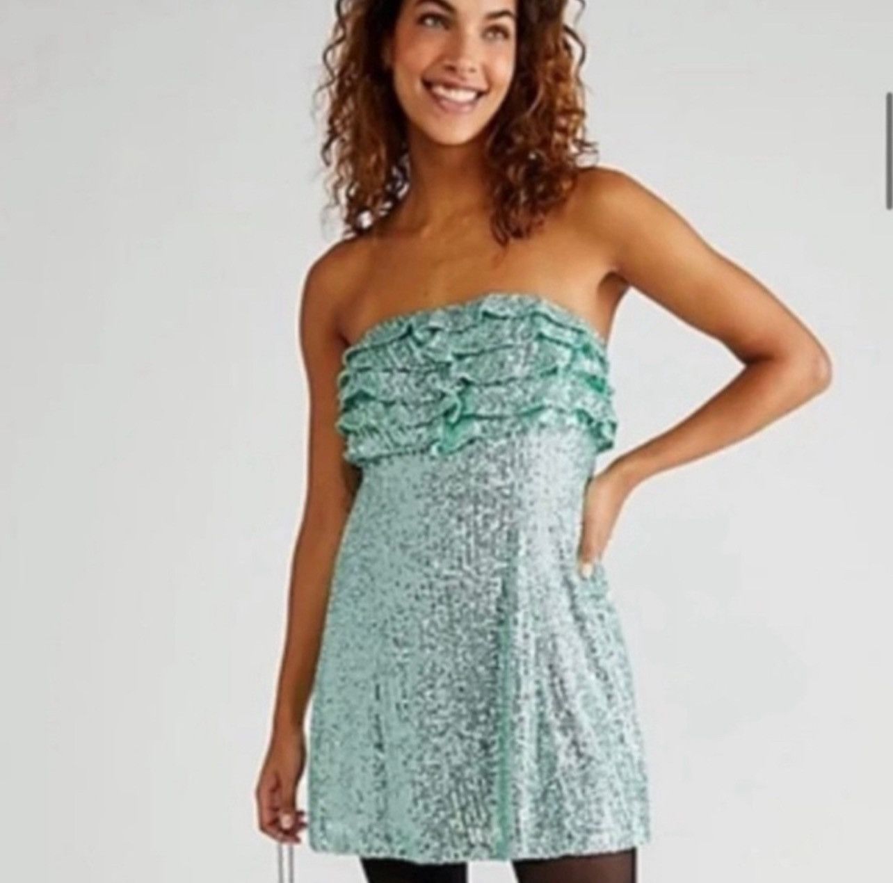 FREE PEOPLE Frida Seafoam Green Sequin Ruffle Dress - www.disolcolor.com