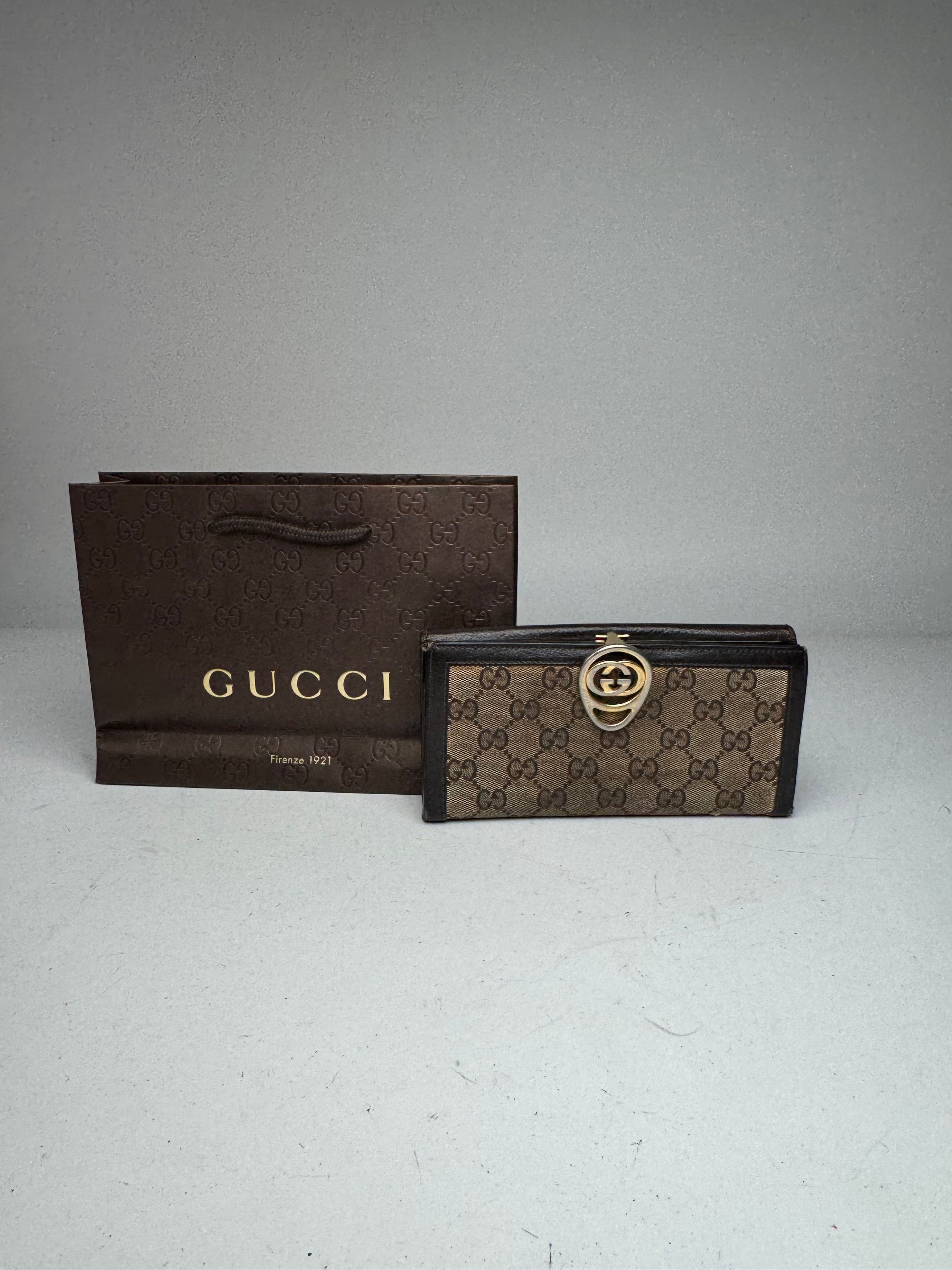 Gucci Vintage GG Monogram Leather Wallet Beige Brown Size ONE SIZE - 1 Thumbnail