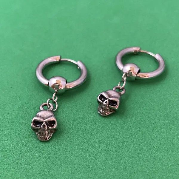 Designer × Jewelry 925 Silver Plated Skull Dangle Drop Earrings for Men Women Size ONE SIZE - 4 Thumbnail
