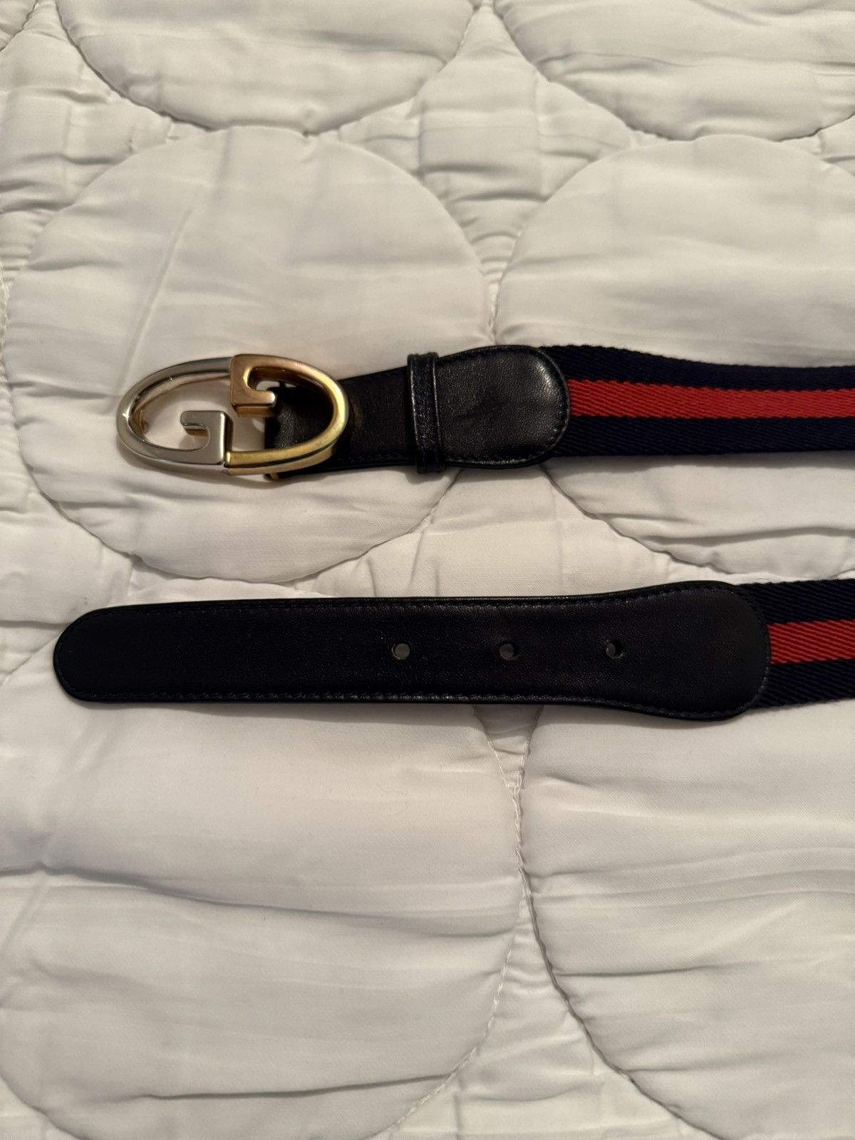 Gucci Vintage✨Gucci✨ GG Logo Buckle Authentic Leather/Fabric Belt Size 36 - 12 Thumbnail