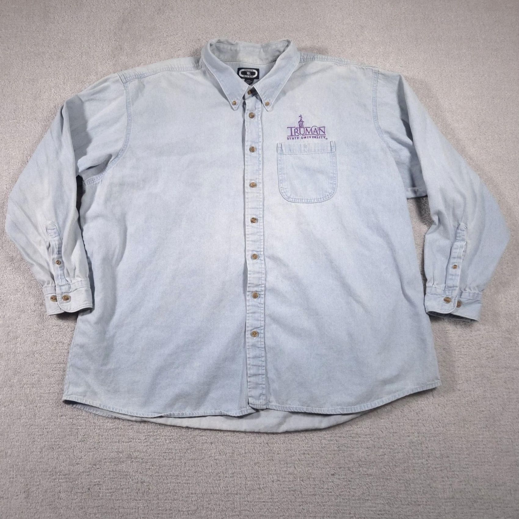 Vintage Truman State University Shirt Mens XL Light Blue Denim Button Down Embroidered Size US XL / EU 56 / 4 - 2 Thumbnail