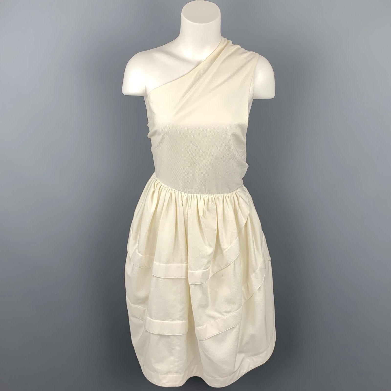 Alaia Size S Cream Cotton Asymmetrical Fit & Flare One Shoulder Size S / US 4 / IT 40 - 1 Thumbnail