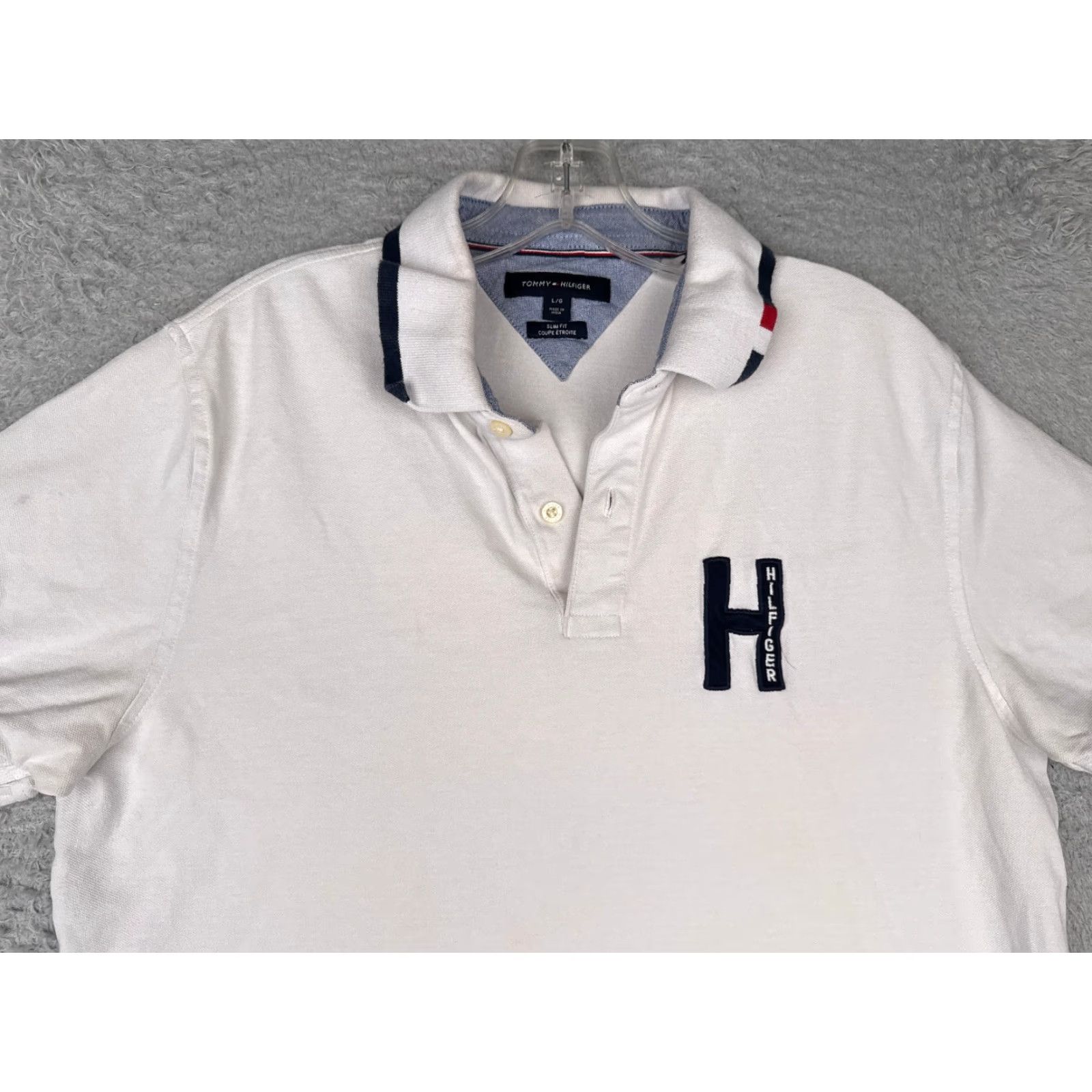 Tommy Hilfiger VINTAGE Tommy Hilfiger Polo Shirt Men Large White Cotton Blend Short Sleeve Slim READ Size US L / EU 52-54 / 3 - 4 Thumbnail