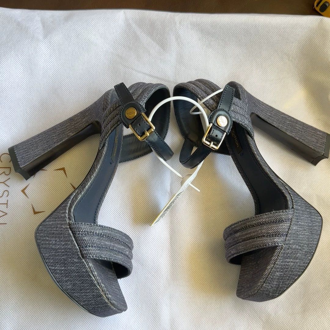 Louis Vuitton LV Women's New Denim Platform Heel Sandal 12.5cm 35 Size US 4.5 / IT 34.5 - 2 Thumbnail