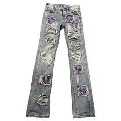 Japanese Brand VIBE Heavy Star Heart Embroidered Double Patch Washed Jeans Size US 32 / EU 48 - 7 Thumbnail