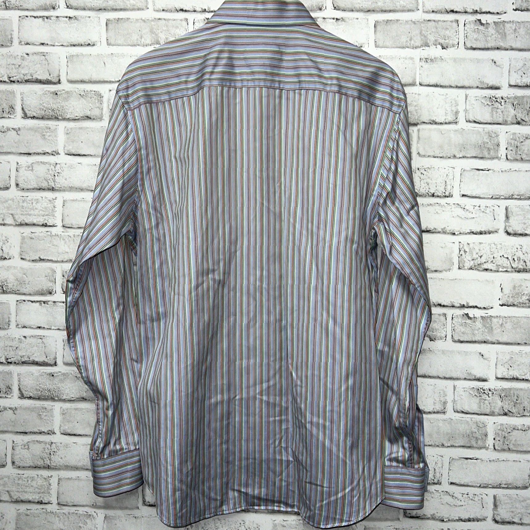 BUGATCHI BUGATCHI Uomo Shaped Fit Striped Button-Up Shirt Mens L Blue Long Sleeve Size US L / EU 52-54 / 3 - 3 Thumbnail