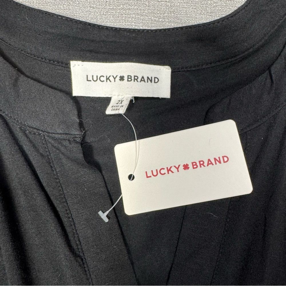 Lucky Brand NWT New Lucky Brand Black Rayon Tiered Flutter Short Sleeve Size XXL / US 16-18 / IT 52-54 - 5 Thumbnail