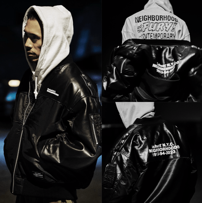 Neighborhood Neighborhood X Schott . LEATHER COMBI MA-1 JACKET ...