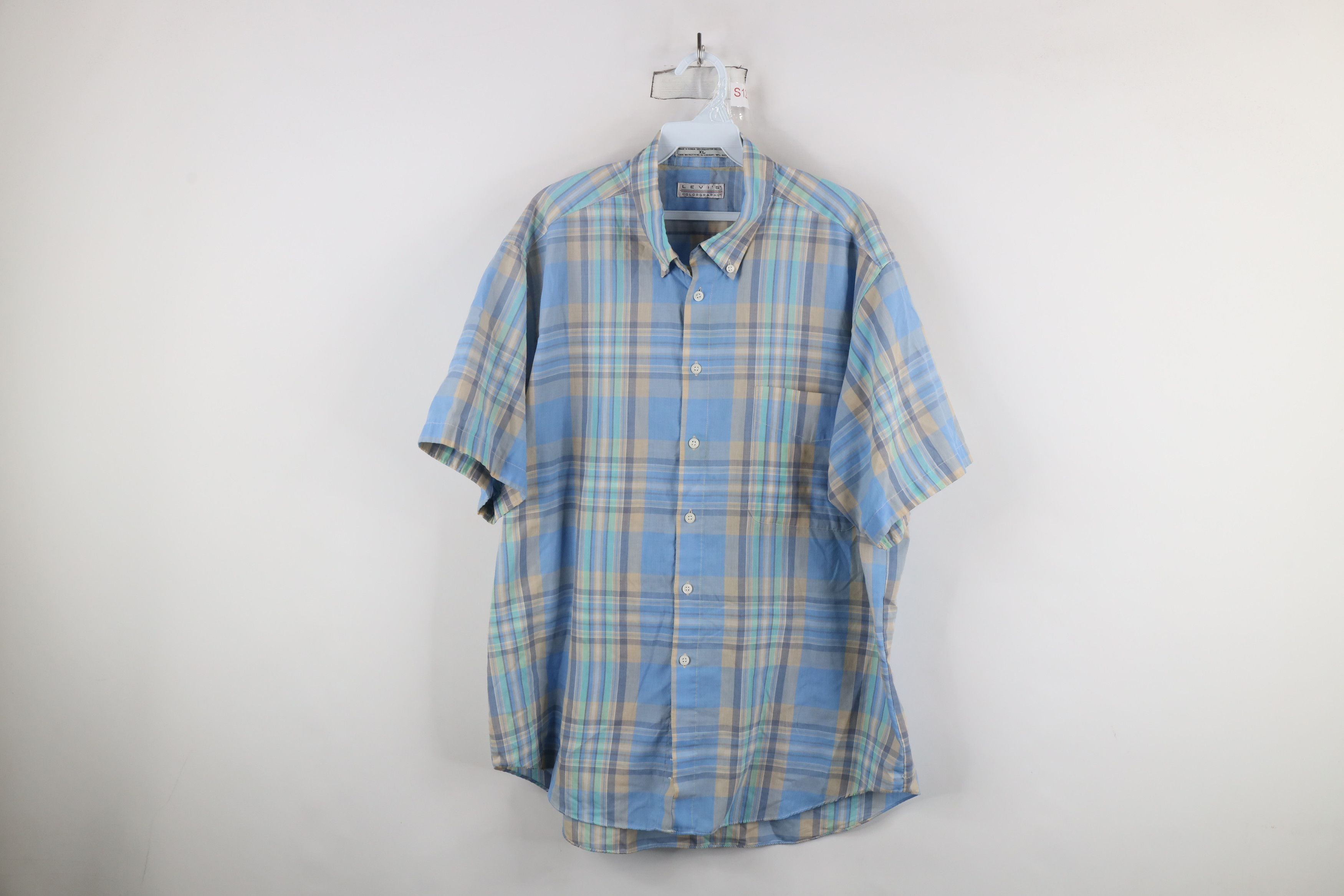 Levi's × Vintage Vintage 80s Levis Plaid Short Sleeve Button Down Shirt Size US XL / EU 56 / 4 - 1 Thumbnail