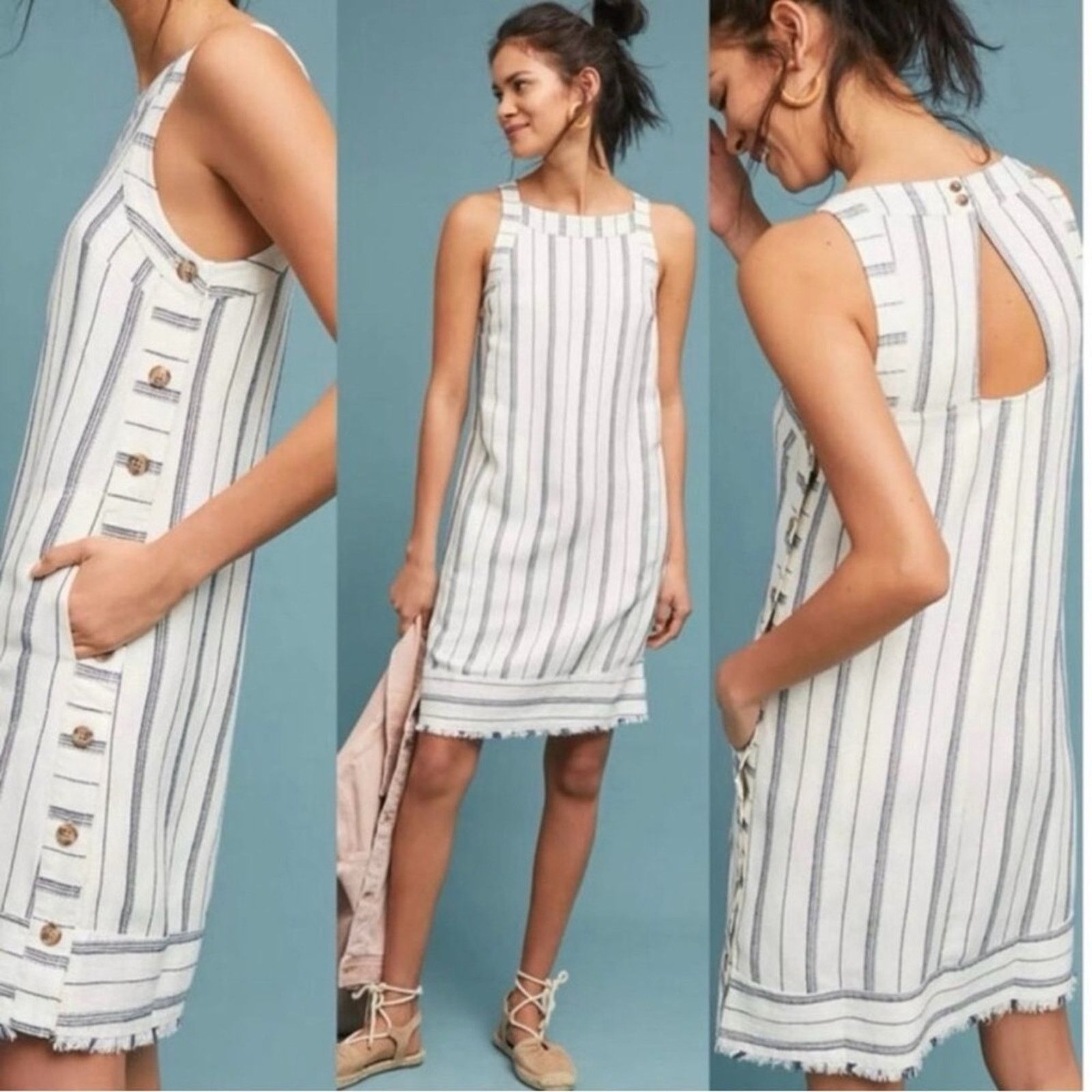 Anthropologie Anthropologie Akemi + Kin White Navy Striped Shift Dress EUC Size XS / US 0-2 / IT 36-38 - 1 Thumbnail