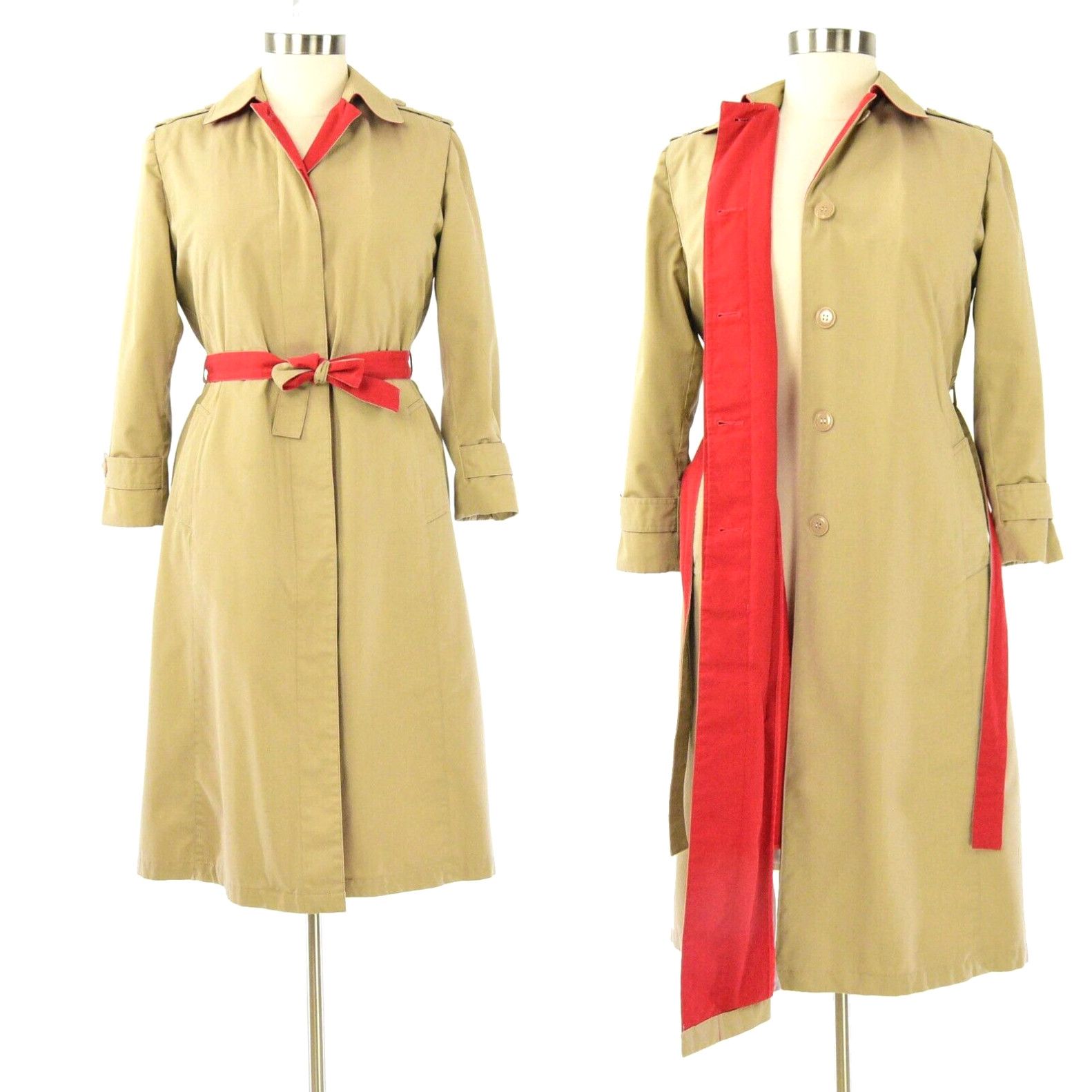 image of 70's Vintage Womens 14 Beige Red Trench Coat Raincoat Zip Out Liner Misty Harbor in White (Size XL)