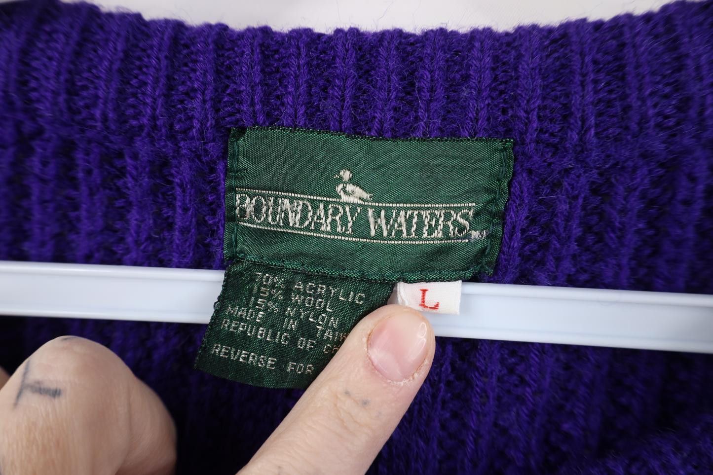 Vintage Vintage 90s Streetwear Ribbed Cable Knit Sweater Purple Size L / US 10 / IT 46 - 4 Thumbnail