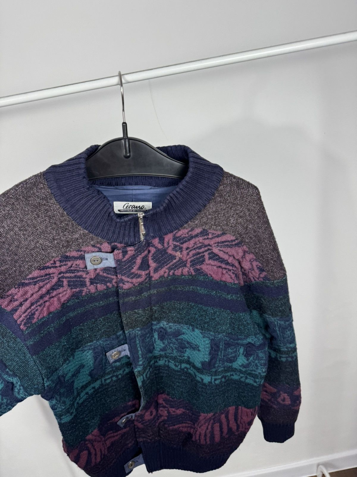Other Vintage Abstract Pattern Knit Bomber Jacket Wool Blend 50 Size US XL / EU 56 / 4 - 5 Thumbnail
