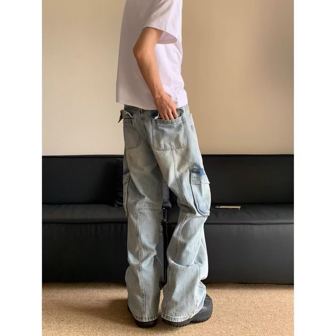 Japanese Brand × Jean Blue Washed Multi-Pocket Straight Cargo Jeans Size US 32 / EU 48 - 4 Thumbnail