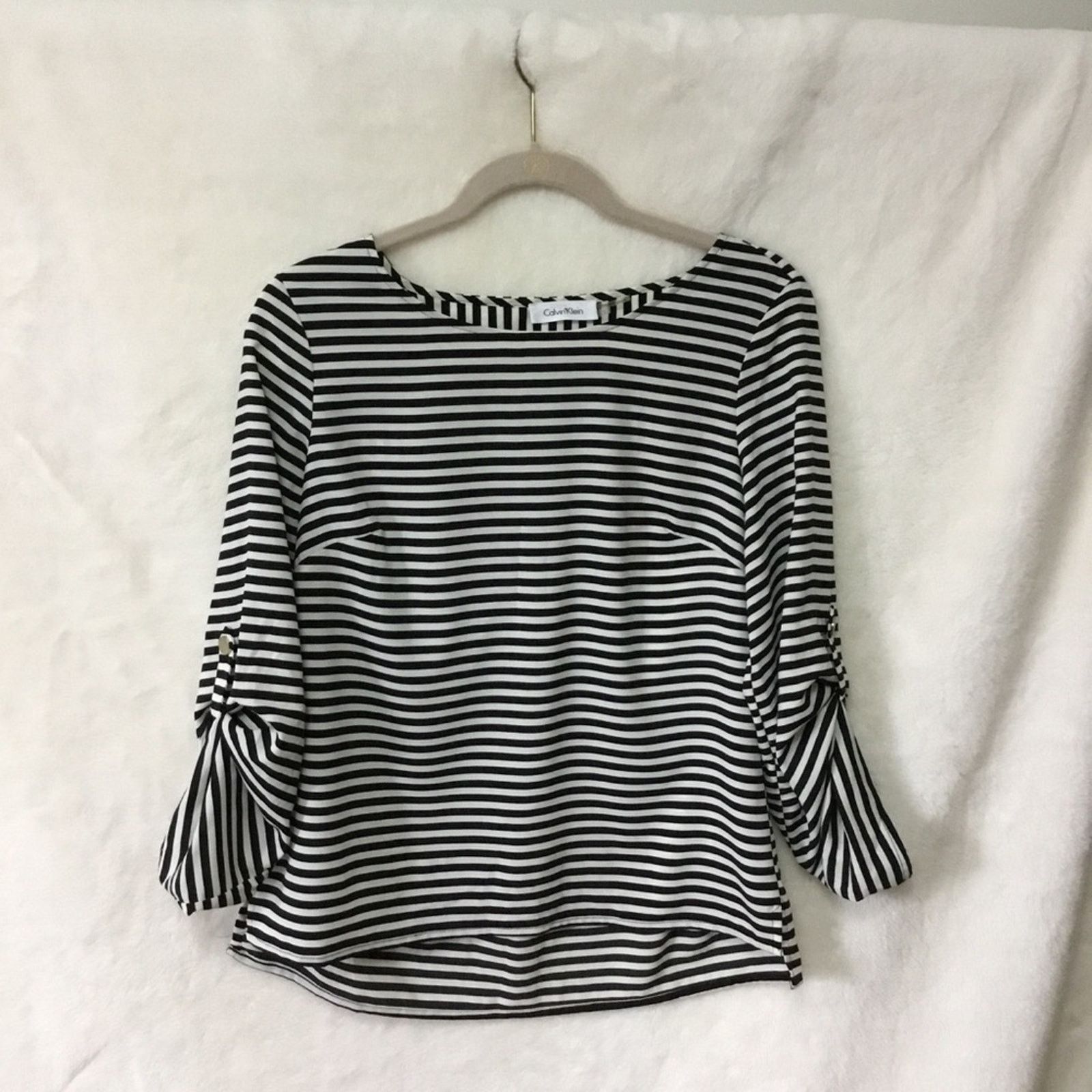 Calvin Klein Calvin Klein Black Stripe Long Sleeve Blouse Size S / US 4 / IT 40 - 1 Thumbnail