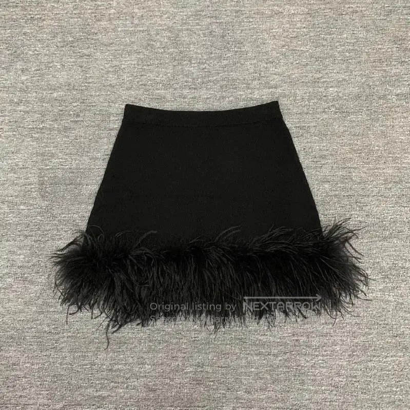 Miu Miu Miu Miu Black Cotton Skirt with Feathers . Size 27" / US 4 / IT 40 - 1 Thumbnail