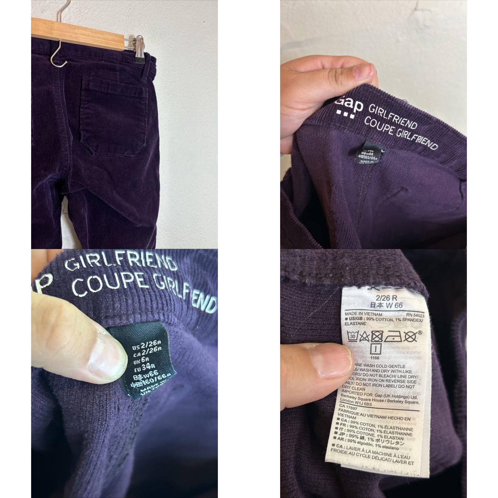 Gap Gap Womens Corduroy Pants Plum Purple Size 2 Ankle 28x26.5 Pants - Size 26" / US 2 / IT 38 - 9 Thumbnail