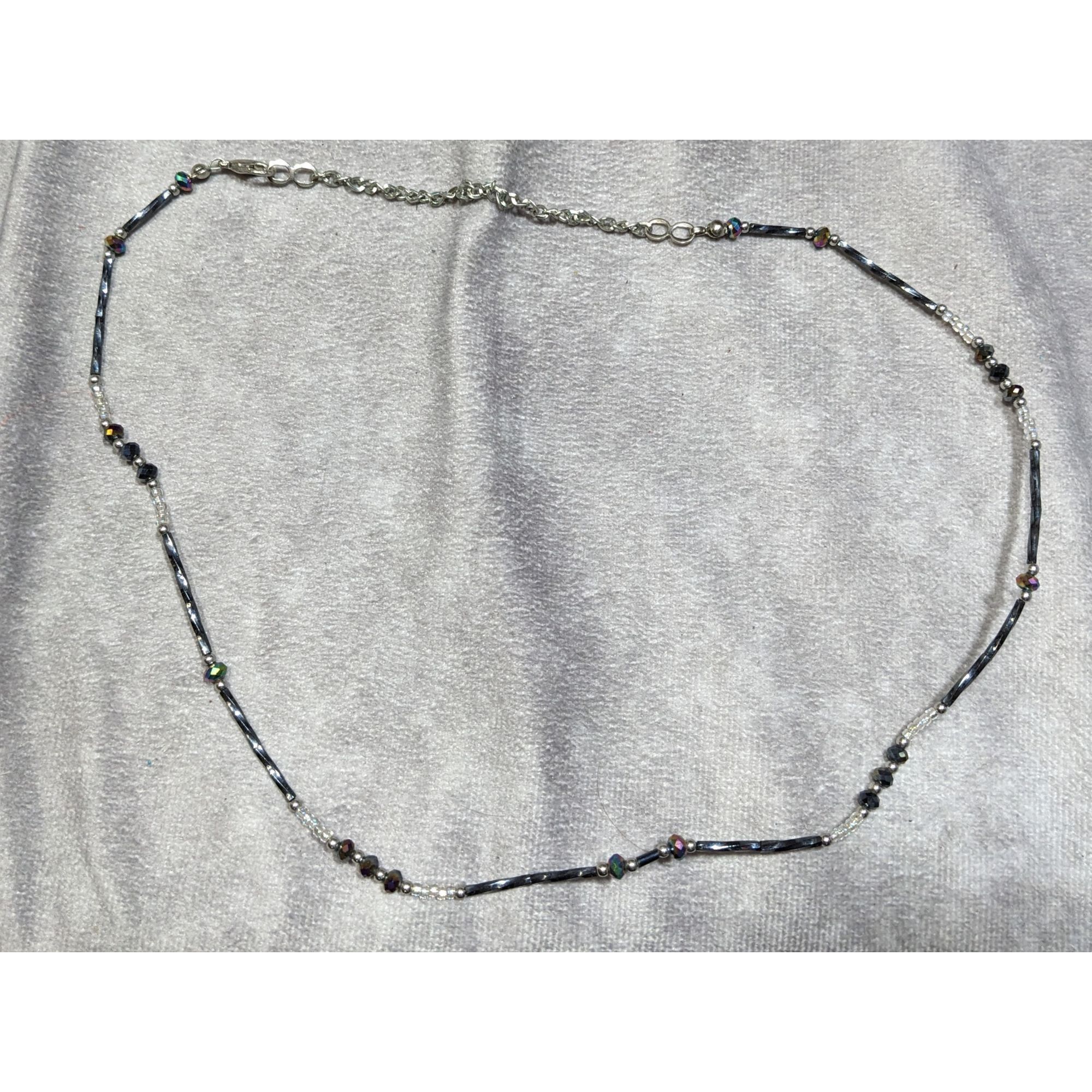 Other Delicate Silver Tone & Black Twisted Tube Crystal Beaded Nec Size ONE SIZE - 6 Thumbnail