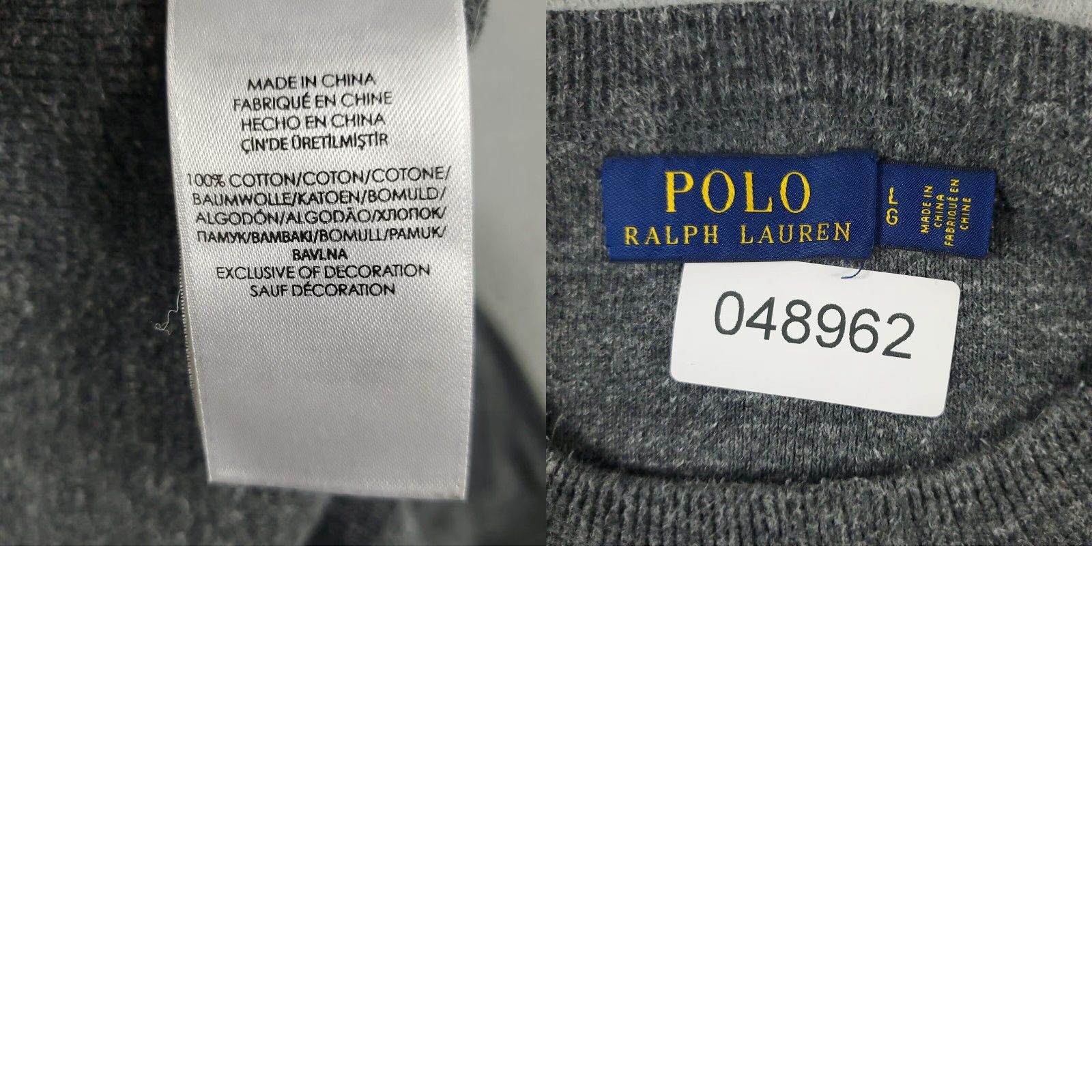 Ralph Lauren Polo Ralph Lauren Sweater Mens Large Gray Crew Neck Pullover Cotton Knit Long Sleeve Size US L / EU 52-54 / 3 - 8 Thumbnail
