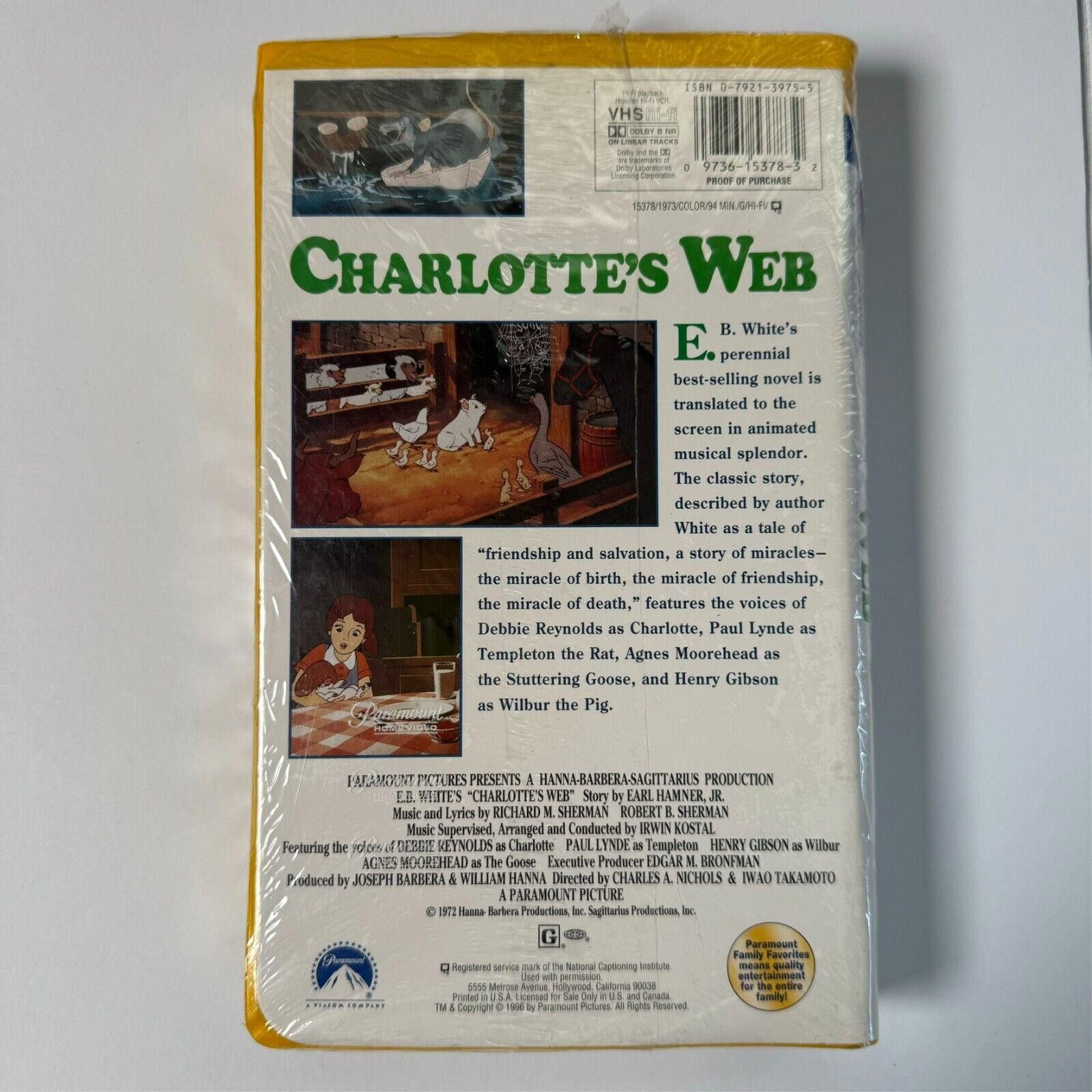 Designer Vtg Charlottes Web VHS 1996 Yellow Clamshell Sealed Rare Size ONE SIZE - 2 Thumbnail