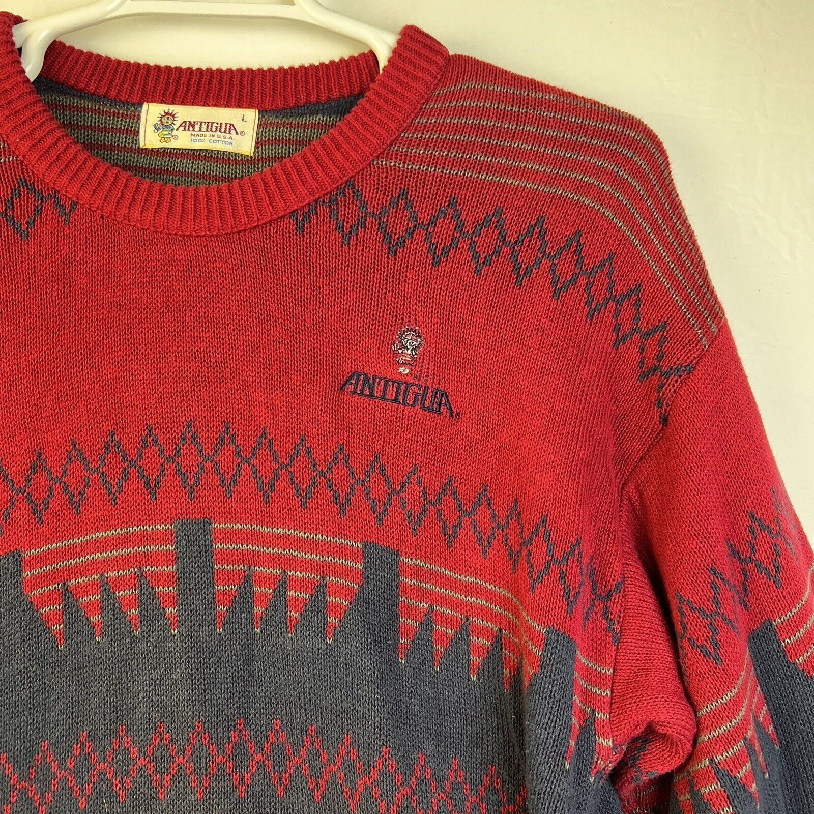 Other Antigua Sweater Vintage Men's Large Cotton Red Graphic Retro Size US L / EU 52-54 / 3 - 5 Thumbnail