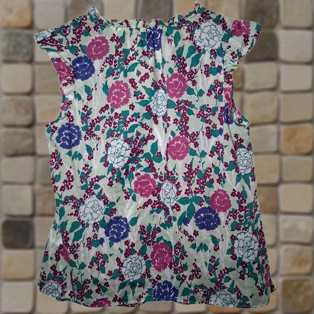 Talbots Talbots Blouse 1X Blue Purple Floral Sleeveless Ruffle V-Neck Pullover Shirt Women Plus Size Size XL / US 12-14 / IT 48-50 - 1 Thumbnail