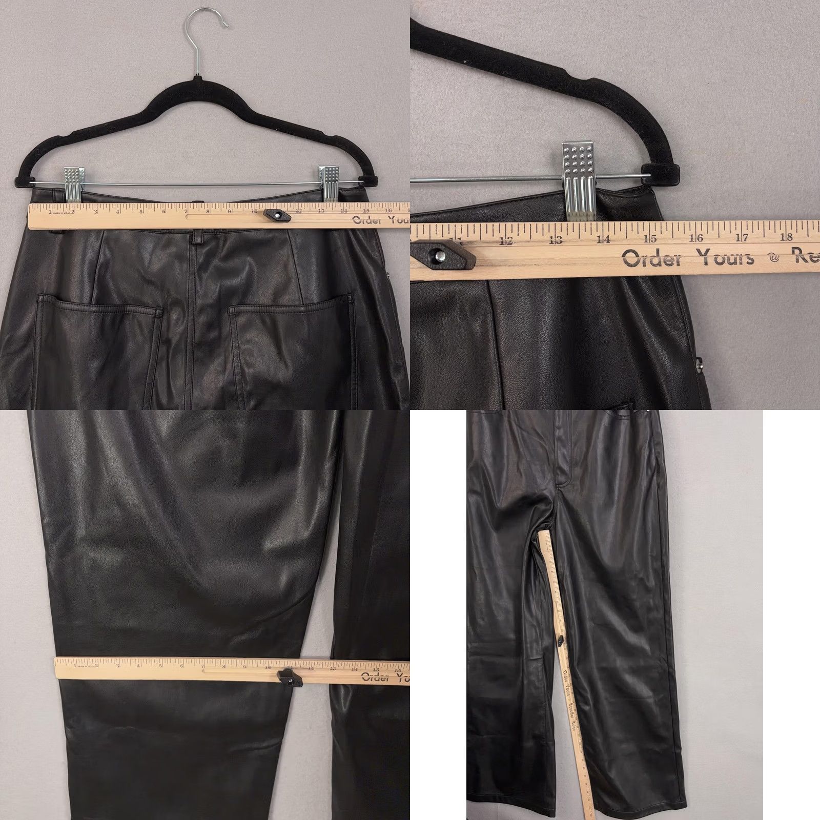 Vintage WeWoreWhat Dress Womens 31 Black Pants Faux Leather Wide Leg Baggy High Rise Dressy Size 24" / US 00 / IT 34 - 8 Thumbnail