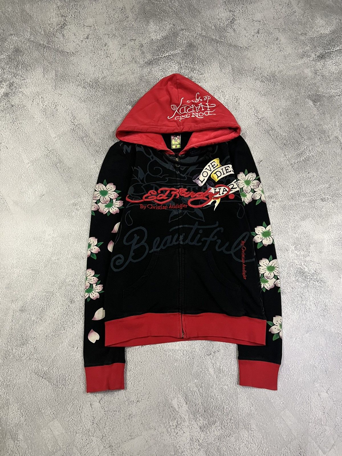 Christian Audigier × Ed Hardy × Vintage Vintage Y2k Ed Hardy Skull ☠️ All Over Print Zip Hoodie 00’s Size S / US 4 / IT 40 - 4 Thumbnail