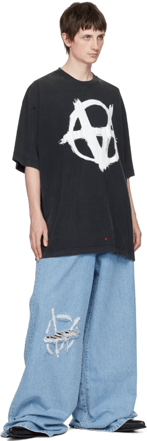 Vetements Washed Black Reverse Anarchy Logo Oversized T-Shirt Size US M / EU 48-50 / 2 - 4 Thumbnail