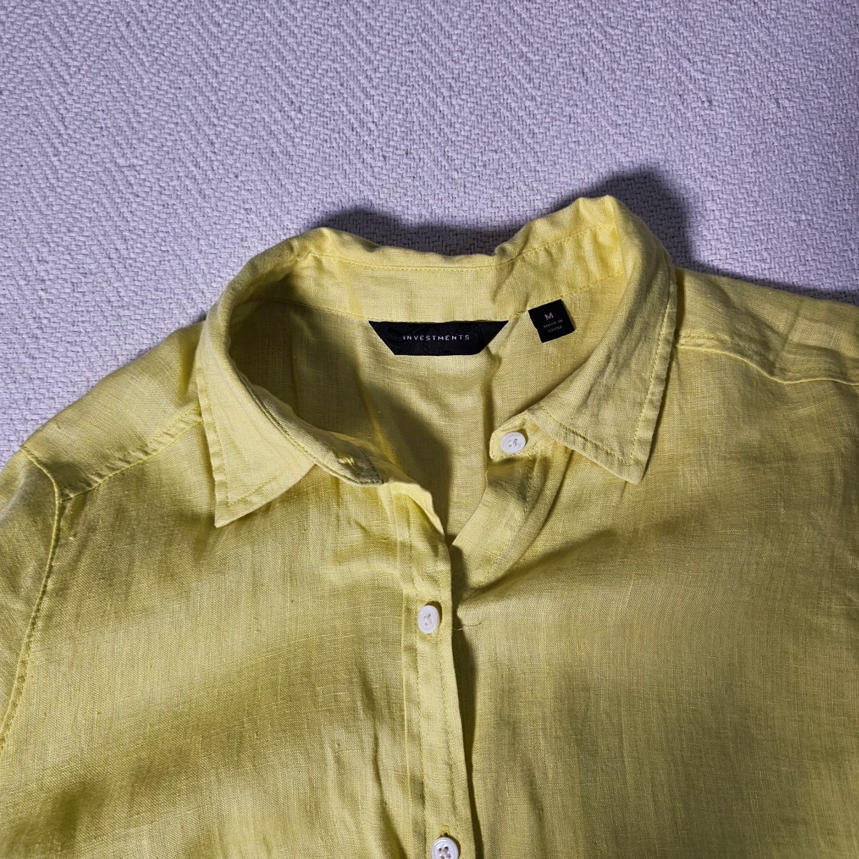 Vintage WOMENS Investments Linen Button-Up Shirt 3/4 Sleeve Yellow M Breathable Beach Size M / US 6-8 / IT 42-44 - 6 Thumbnail