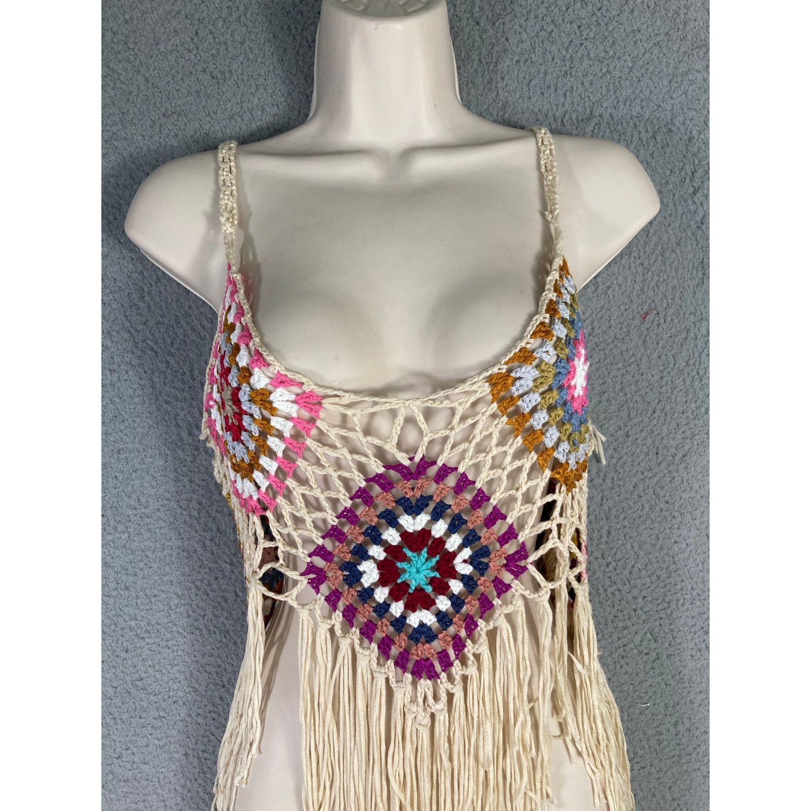 Other Women's Multicolor Crochet Boho Tassel Crop Cami Size M Size M / US 6-8 / IT 42-44 - 3 Thumbnail