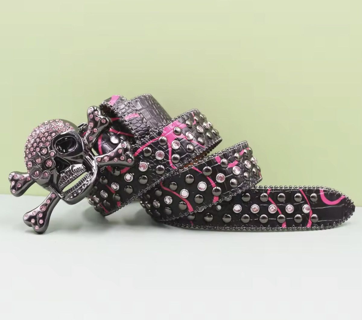 Other Skul Rhinestone Studded Pu Leather Belt -105 cm Size 34 - 3 Thumbnail
