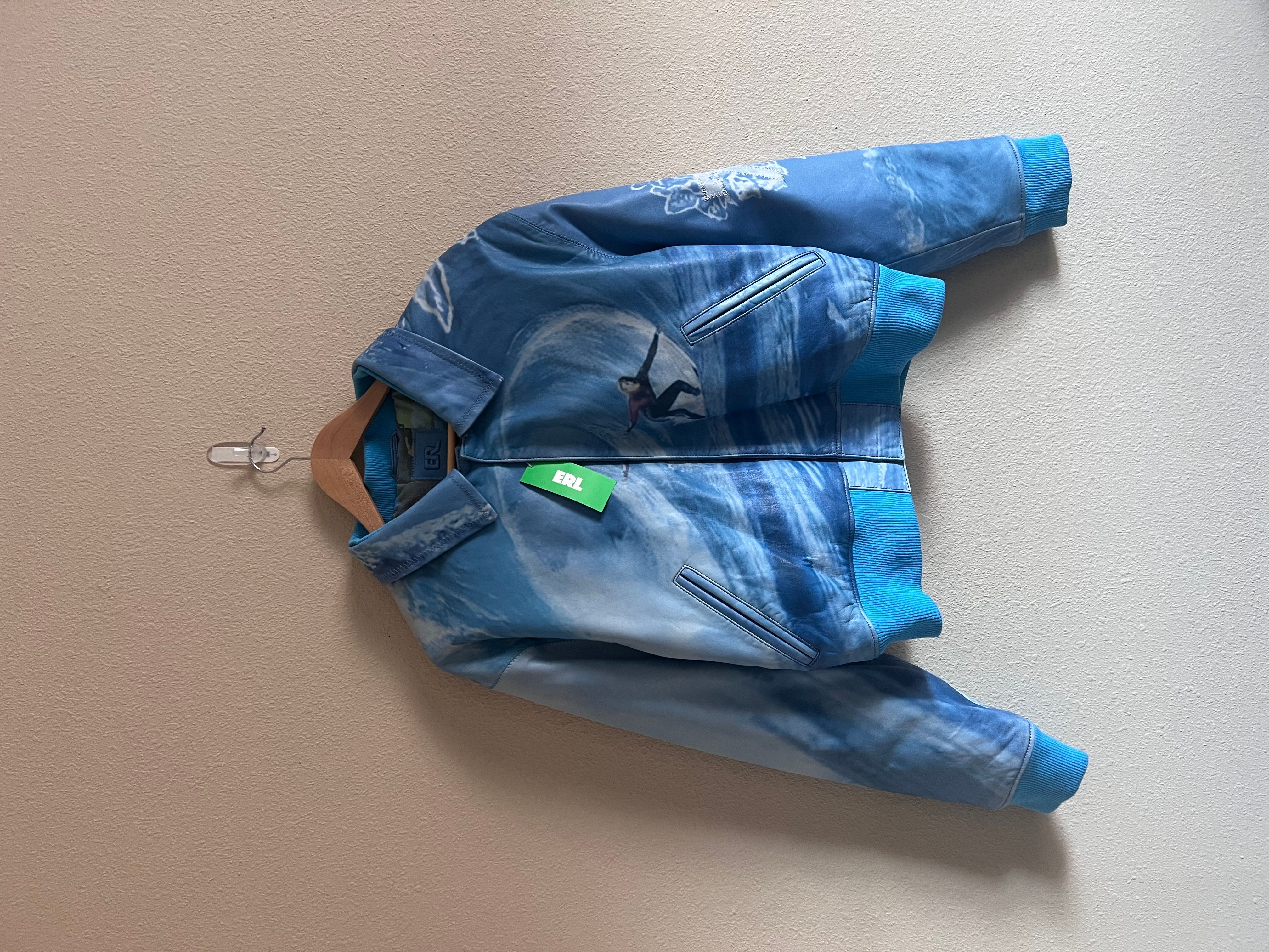 Pre-owned Erl Surfer Leather Bomber Jacket In Blue