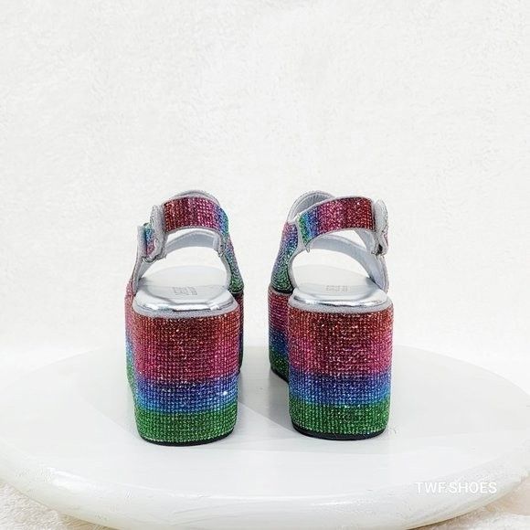 Other Oh Yeah Multi Color Rainbow 3" Platform Sparkling Rhinestone Size US 10 / IT 40 - 4 Thumbnail