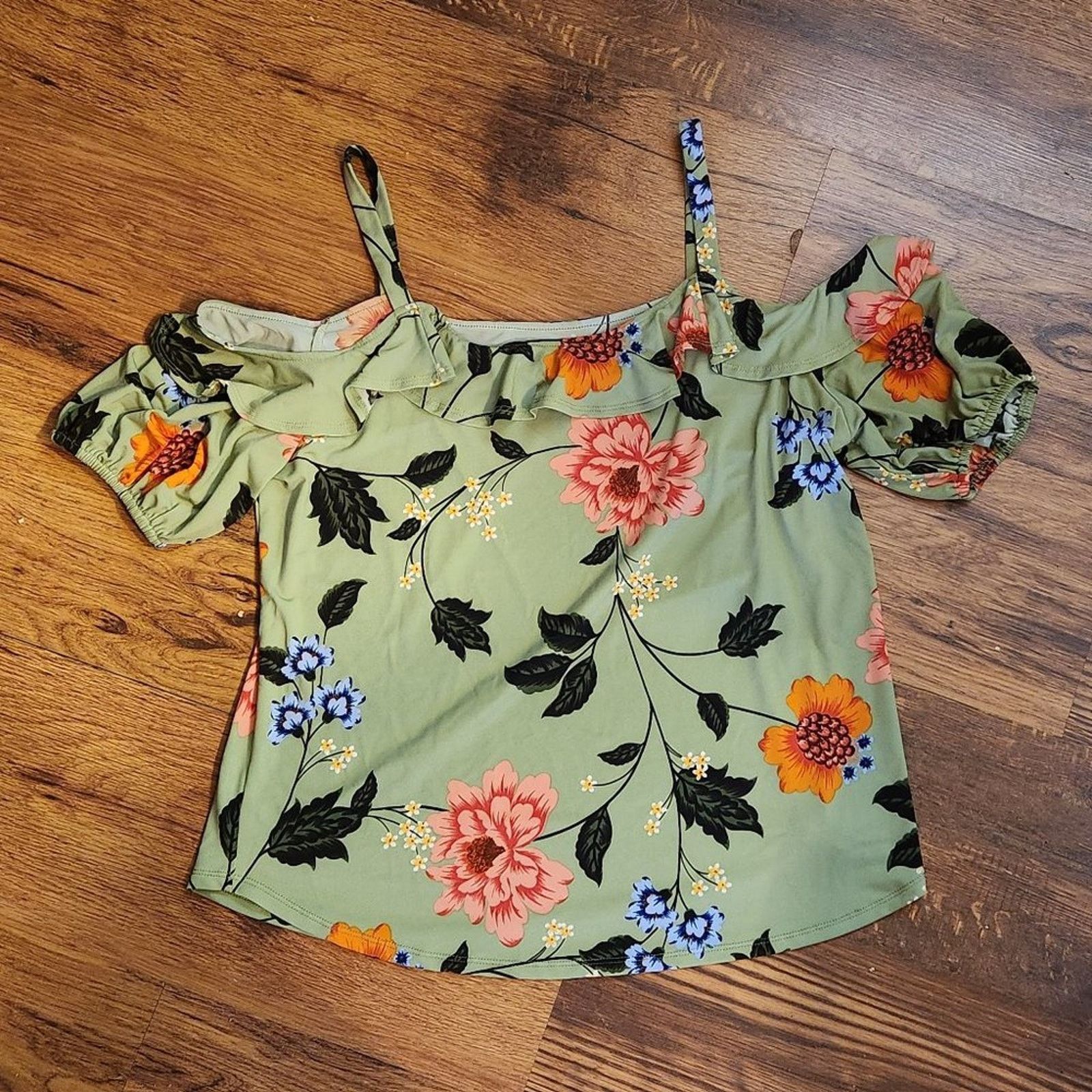 Other Floral Cold Shoulder Spaghetti Strap Top from New York & Co. Size L / US 10 / IT 46 - 1 Thumbnail