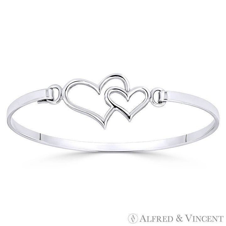 Other 16x24mm Double Heart Charm Closed Cuff Bangle Bracelet Size ONE SIZE - 1 Preview