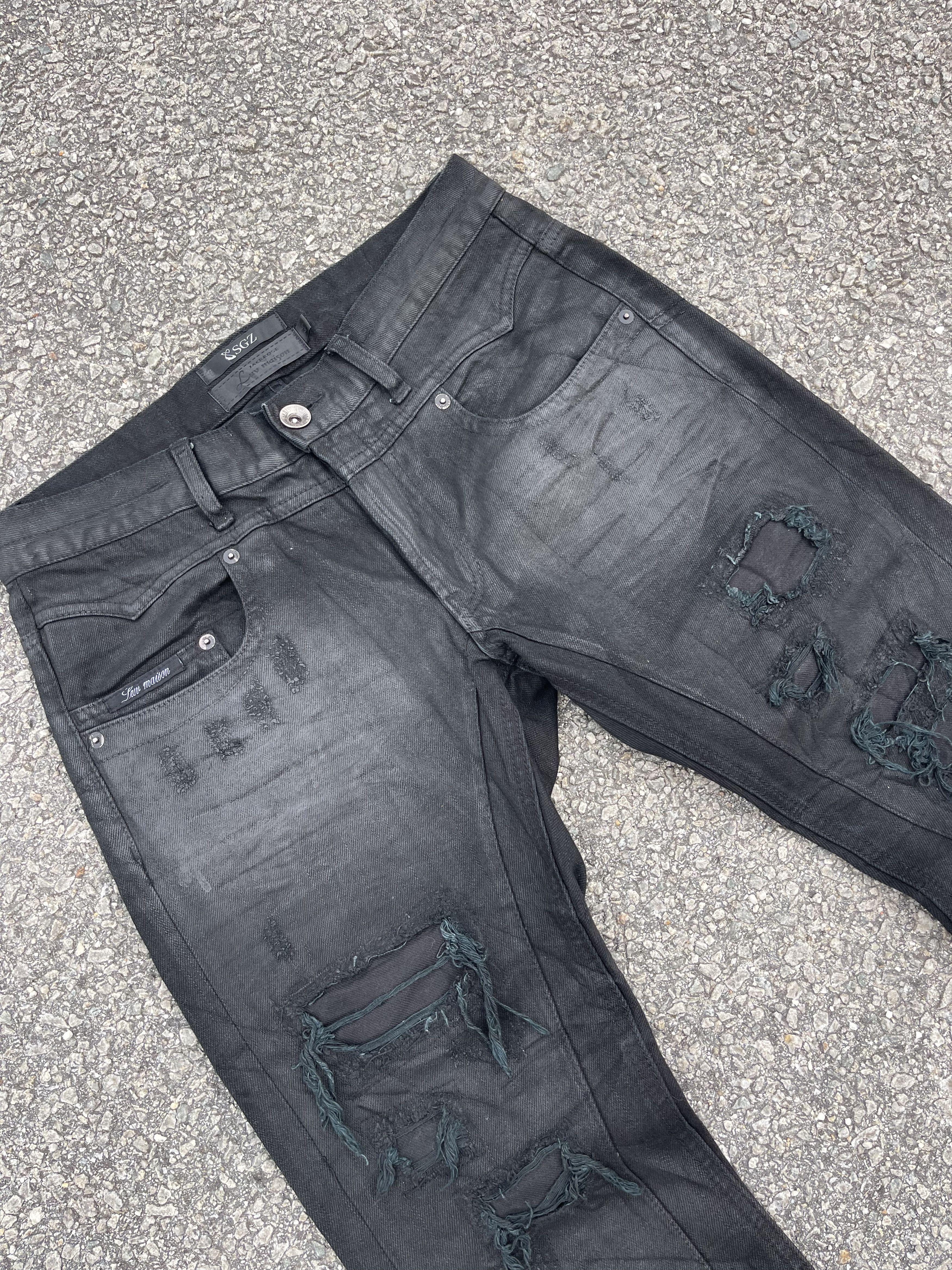 GOSTAR DE FUGA × JACKROSE × Le Grande Bleu (L.G.B.) Luv Maison Black Waxed Oil Distressed Slim Fit Size US 31 - 4 Thumbnail