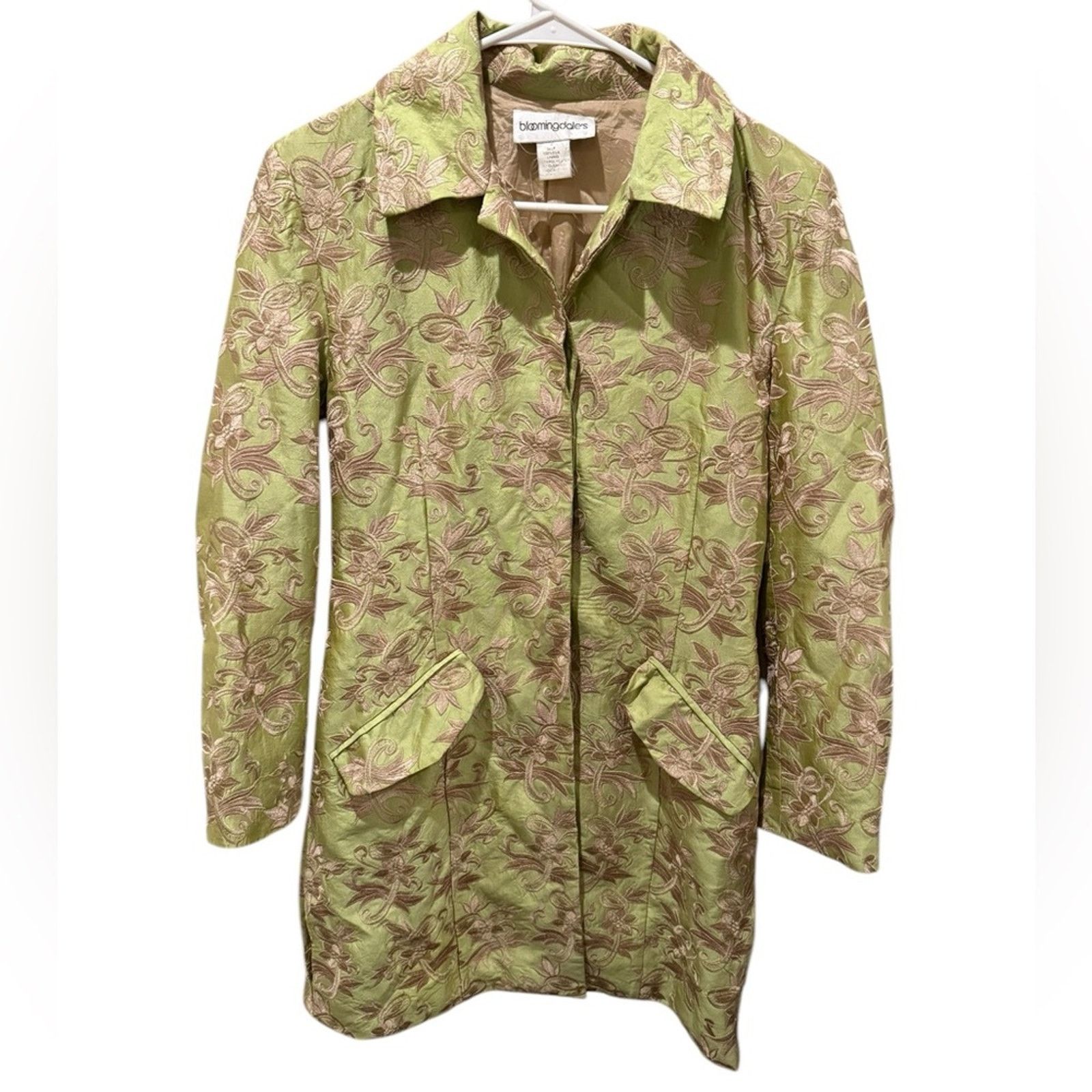 Bloomingdale's Bloomingdale’s Silk Floral Embroidered Jacket Green Taupe 4 Size S / US 4 / IT 40 - 1 Thumbnail