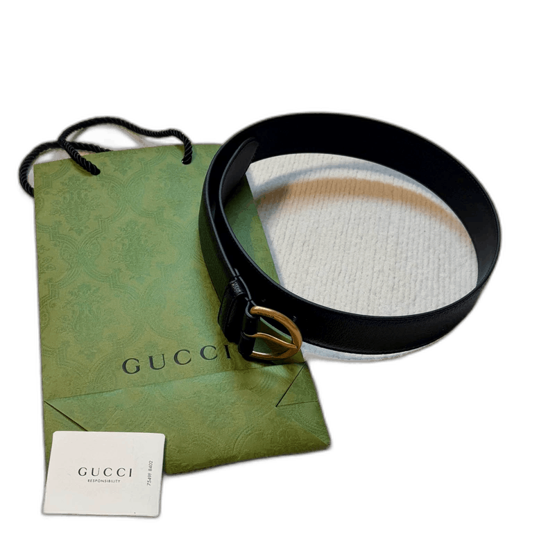 Gucci Gucci Black Leather Belt with Gold Buckle-2506 Size ONE SIZE - 1 Thumbnail