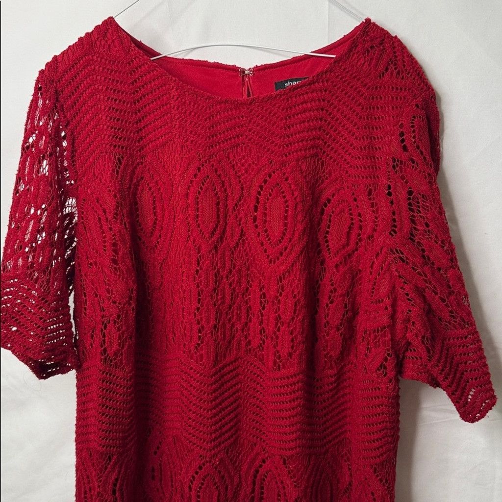 The Unbranded Brand Sharagano red lace half sleeve shift lace dress sz 16W Size XXL / US 16-18 / IT 52-54 - 2 Thumbnail