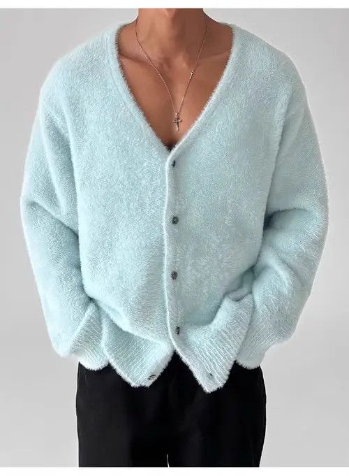Japanese Brand Vintage Light Blue Knit Sweater Warm Fleece Jacket XL Size US XL / EU 56 / 4 - 1 Thumbnail