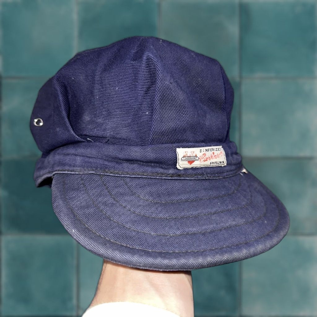 Carhartt VINTAGE Carhartt Cap Hat Denim 1950s 60s Union Workwear Conductor Heart Logo Blue Adult One Size 6 3/4 Mens Womens Girls Boys Size ONE SIZE - 1 Thumbnail