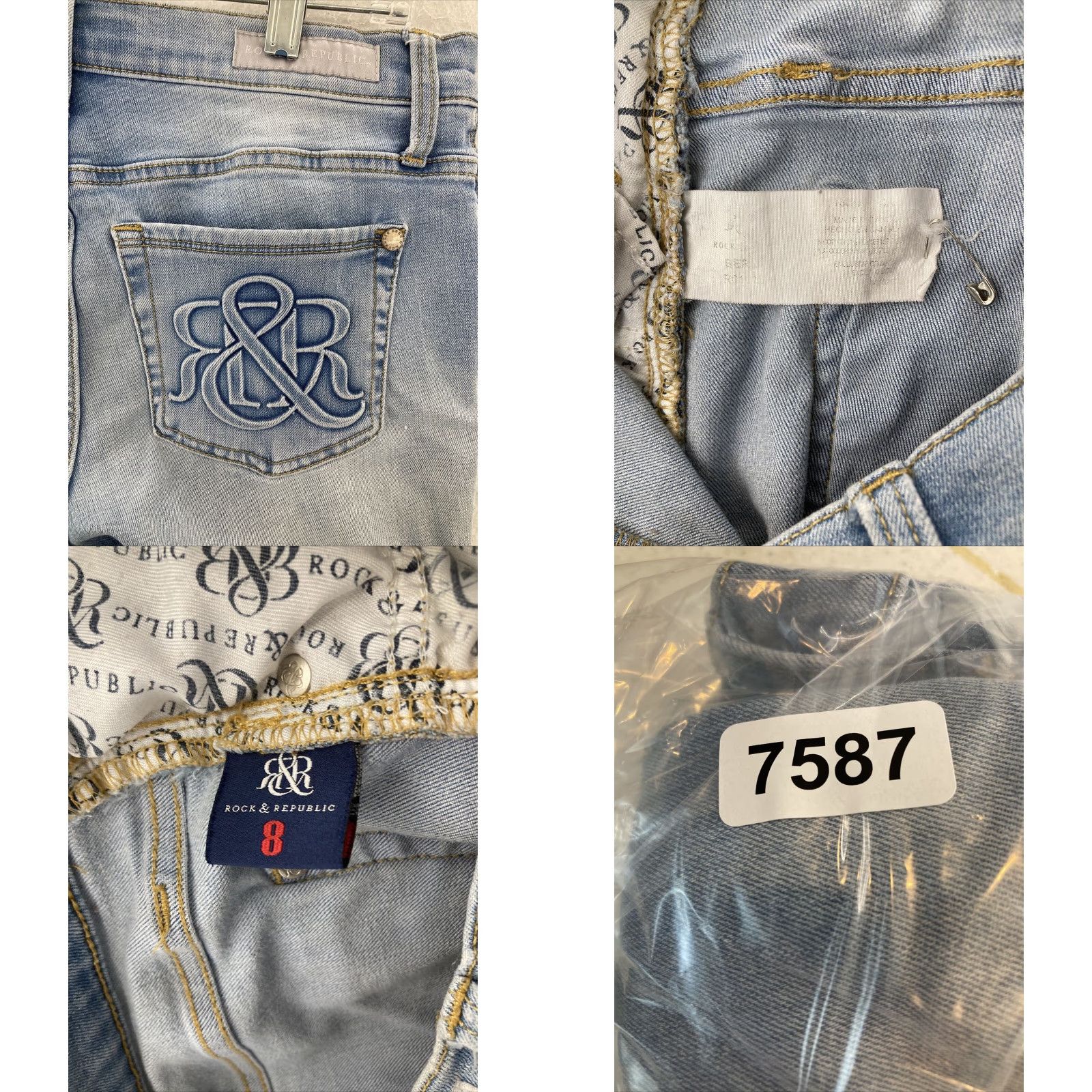 Vintage Rock & Republic Womens Blue Skinny Stretch Faded Low Rise Jeans Size 8 Size 30" / US 8 / IT 44 - 8 Thumbnail