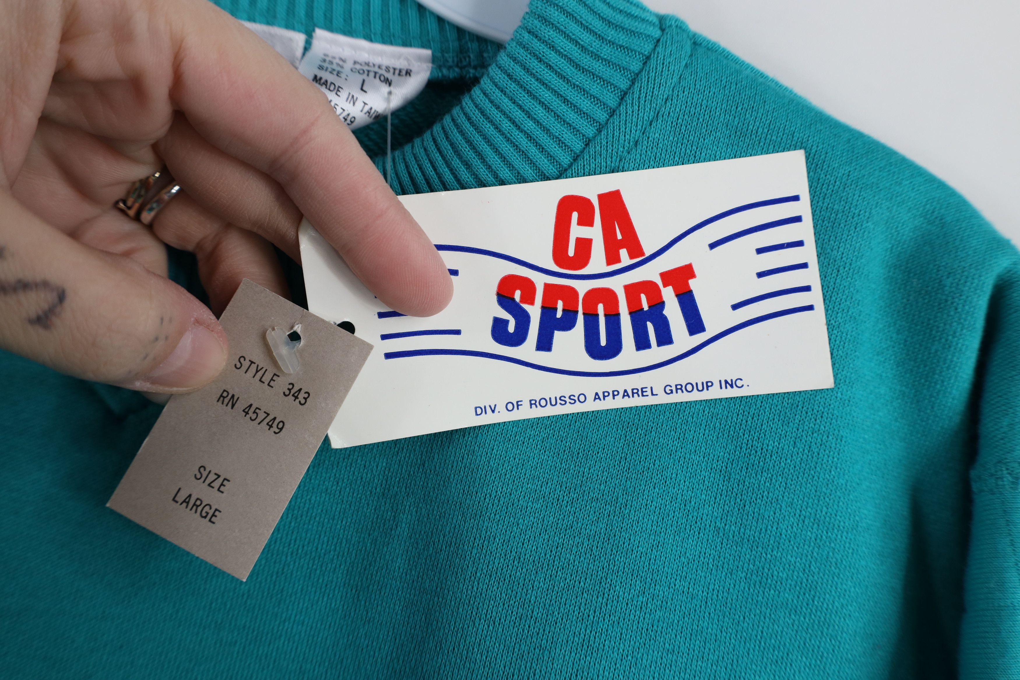 Vintage Deadstock Vintage 90s Streetwear Crewneck Sweatshirt Teal Size L / US 10 / IT 46 - 4 Thumbnail