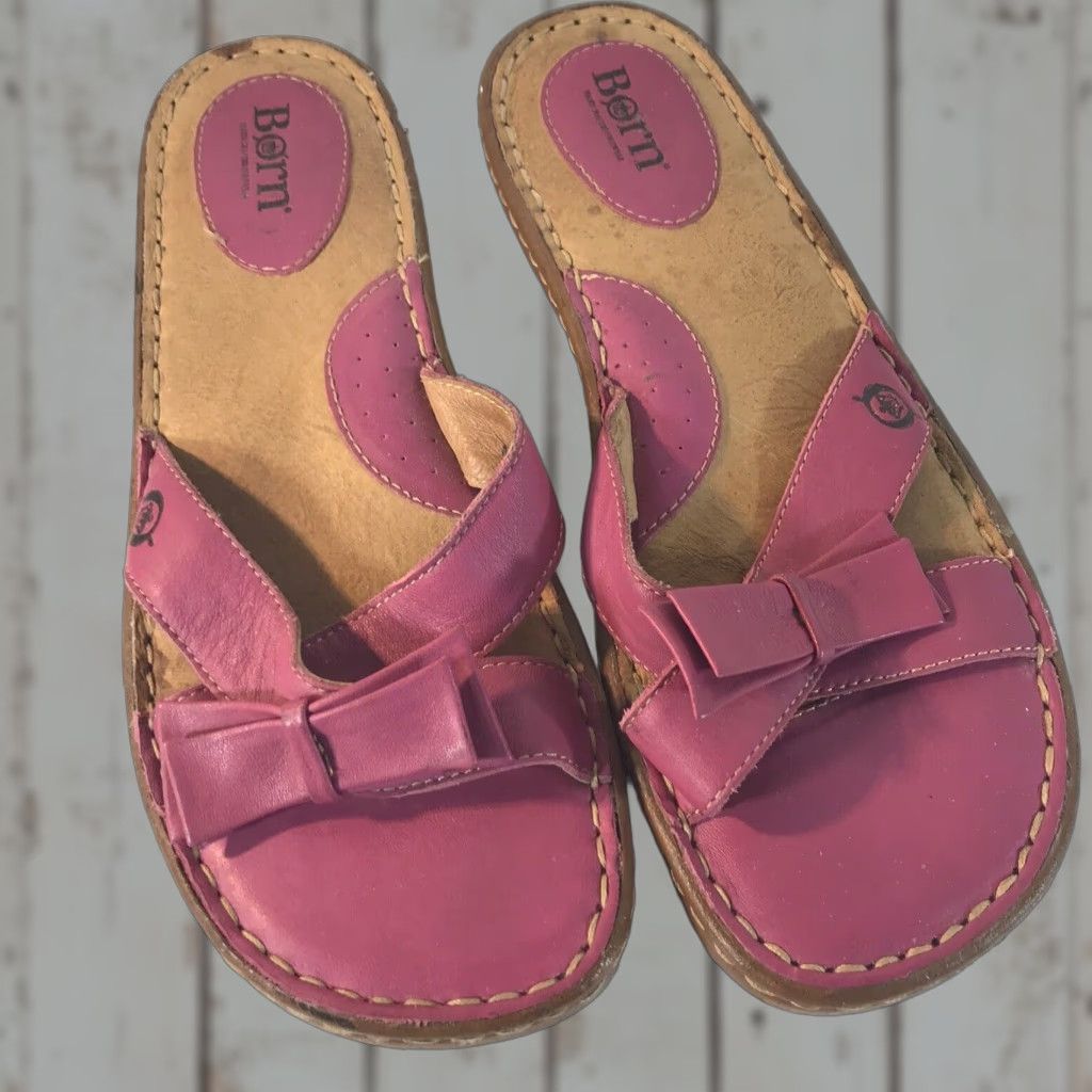 Born Born Pink Leather Slides Womens Size 9 Bow Size US 9 / IT 39 - 1 Thumbnail
